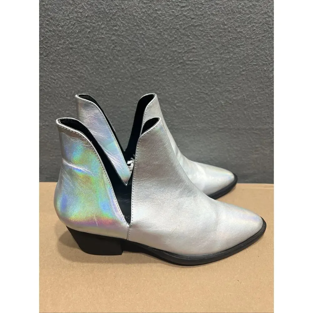 Free People Charm Double-V Ankle Booties Metallic Silver Leather Size 37